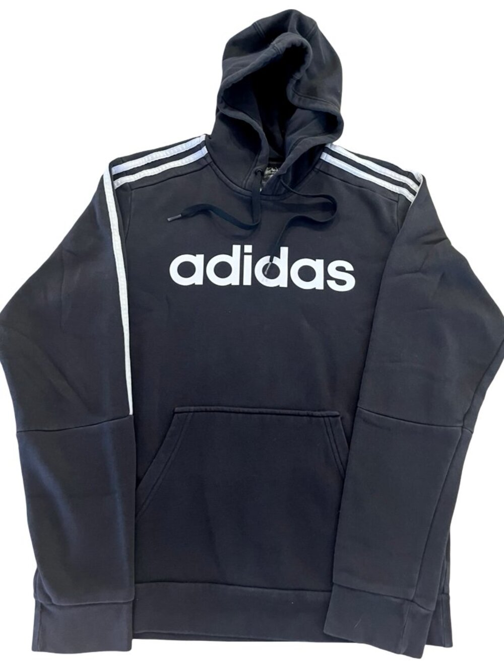 Adidas 3 Stripe Hoodie Black Pullover Logo Athletic Sweatshirt Size S